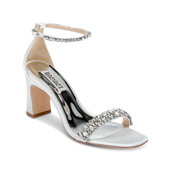BADGLEY MISCHKA Shoes - BADGLEY MISCHKA Womens White Textile Crystal Straps Harriet Sandals Shoes 11 M